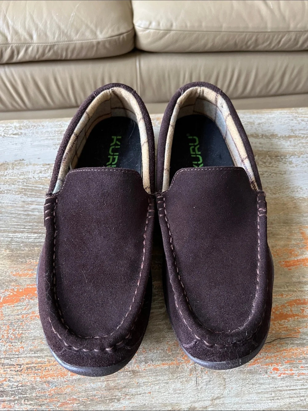 KURU Loft Brown Suede Men's Moccasin Slip-on Shoes Size 10